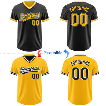 Custom Black Gold-White Reversible Pullover Baseball Jersey Shirt