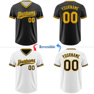 Custom Black-Gold Reversible Pullover Baseball Jersey Shirt