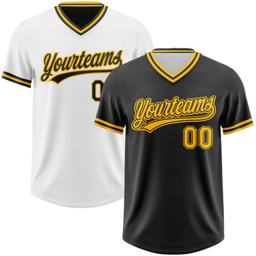 Custom Black-Gold Reversible Pullover Baseball Jersey Shirt