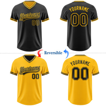 Custom Black-Gold Reversible Pullover Baseball Jersey Shirt