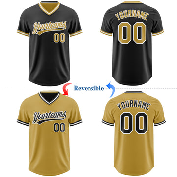 Custom Black Old Gold-White Reversible Pullover Baseball Jersey Shirt