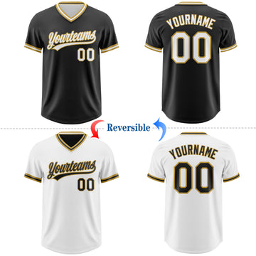 Custom Black White-Old Gold Reversible Pullover Baseball Jersey Shirt