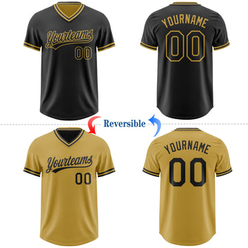 Custom Black-Old Gold Reversible Pullover Baseball Jersey Shirt