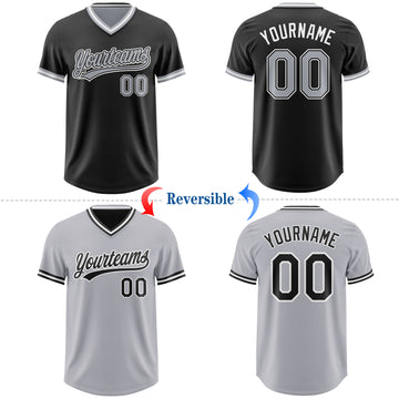 Custom Black Gray-White Reversible Pullover Baseball Jersey Shirt