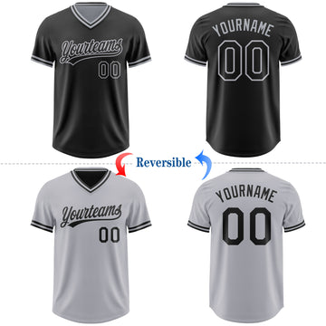 Custom Black-Gray Reversible Pullover Baseball Jersey Shirt