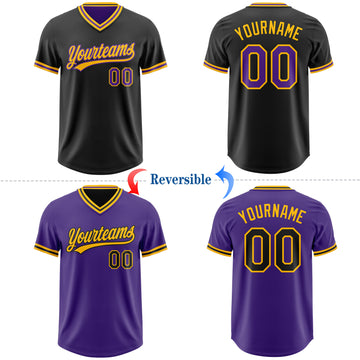 Custom Black Purple-Gold Reversible Pullover Baseball Jersey Shirt