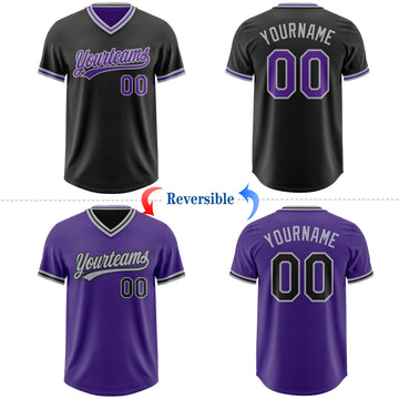 Custom Black Purple-Gray Reversible Pullover Baseball Jersey Shirt