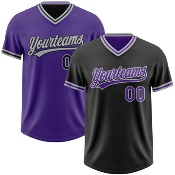 Custom Black Purple-Gray Reversible Pullover Baseball Jersey Shirt