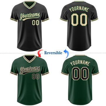 Custom Black Cream-Green Reversible Pullover Baseball Jersey Shirt