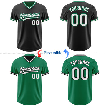 Custom Black White-Kelly Green Reversible Pullover Baseball Jersey Shirt