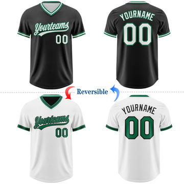 Custom Black White-Kelly Green Reversible Pullover Baseball Jersey Shirt