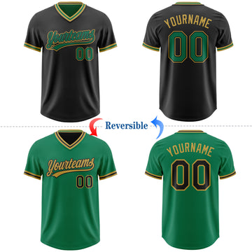 Custom Black Kelly Green-Old Gold Reversible Pullover Baseball Jersey Shirt