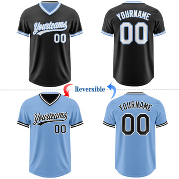 Custom Black White-Light Blue Reversible Pullover Baseball Jersey Shirt