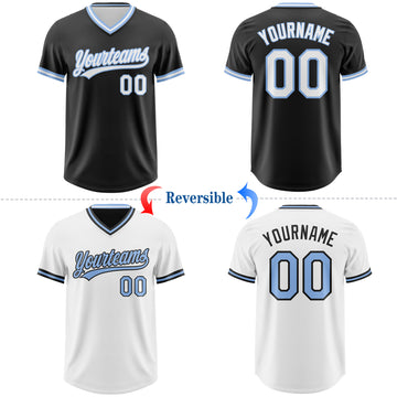 Custom Black White-Light Blue Reversible Pullover Baseball Jersey Shirt