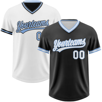 Custom Black White-Light Blue Reversible Pullover Baseball Jersey Shirt