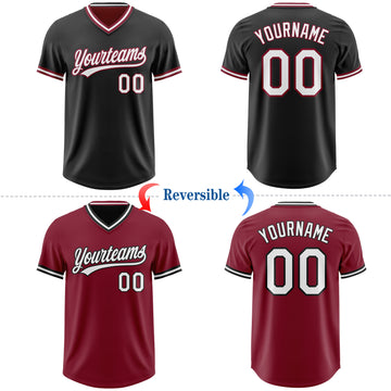 Custom Black White-Crimson Reversible Pullover Baseball Jersey Shirt