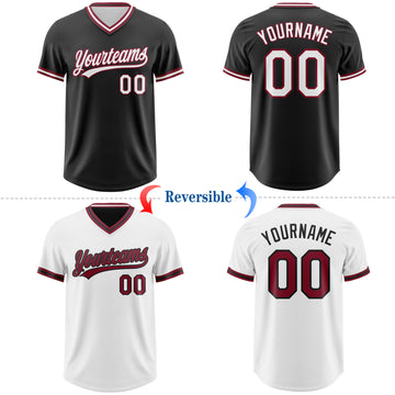 Custom Black White-Crimson Reversible Pullover Baseball Jersey Shirt