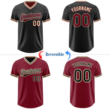 Custom Black Crimson-Cream Reversible Pullover Baseball Jersey Shirt