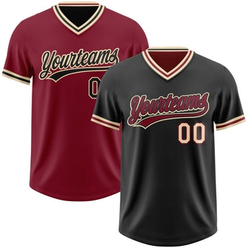 Custom Black Crimson-Cream Reversible Pullover Baseball Jersey Shirt