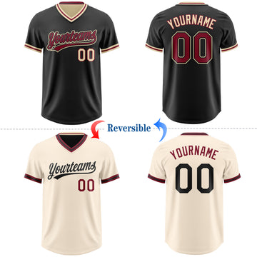 Custom Black Crimson-Cream Reversible Pullover Baseball Jersey Shirt