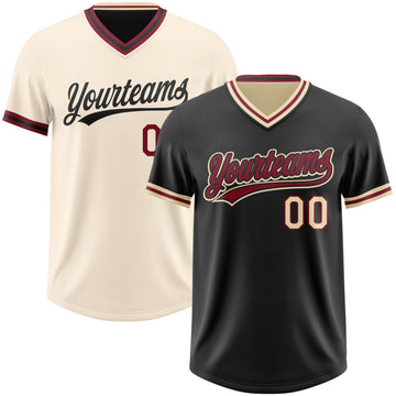 Custom Black Crimson-Cream Reversible Pullover Baseball Jersey Shirt