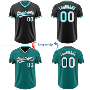 Custom Black White-Teal Reversible Pullover Baseball Jersey Shirt