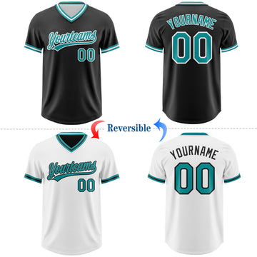 Custom Black Teal-White Reversible Pullover Baseball Jersey Shirt