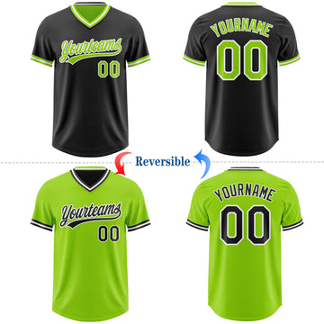 Custom Black Neon Green-White Reversible Pullover Baseball Jersey Shirt
