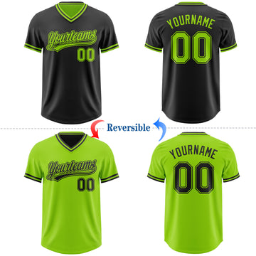 Custom Black-Neon Green Reversible Pullover Baseball Jersey Shirt