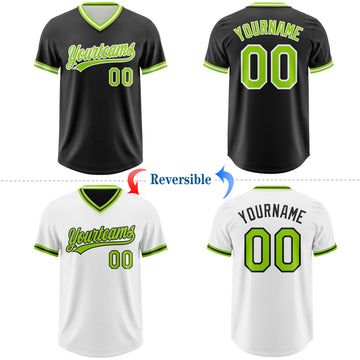 Custom Black Neon Green-White Reversible Pullover Baseball Jersey Shirt