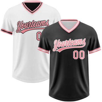 Custom Black Medium Pink-White Reversible Pullover Baseball Jersey Shirt