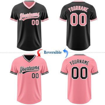Custom Black Medium Pink-White Reversible Pullover Baseball Jersey Shirt