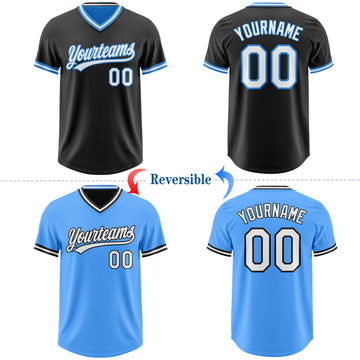 Custom Black White-Electric Blue Reversible Pullover Baseball Jersey Shirt