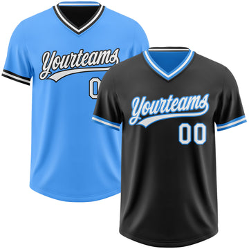 Custom Black White-Electric Blue Reversible Pullover Baseball Jersey Shirt