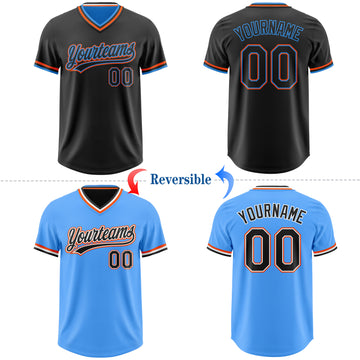 Custom Black Electric Blue-Orange Reversible Pullover Baseball Jersey Shirt