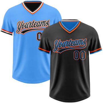Custom Black Electric Blue-Orange Reversible Pullover Baseball Jersey Shirt