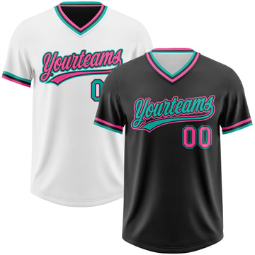 Custom Black Pink-Aqua Reversible Pullover Baseball Jersey Shirt
