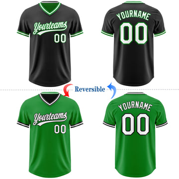 Custom Black White-Grass Green Reversible Pullover Baseball Jersey Shirt
