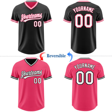 Custom Black White-Neon Pink Reversible Pullover Baseball Jersey Shirt