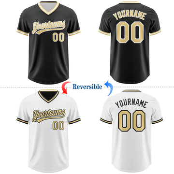 Custom Black Vegas Gold-White Reversible Pullover Baseball Jersey Shirt