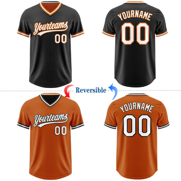 Custom Black White-Texas Orange Reversible Pullover Baseball Jersey Shirt