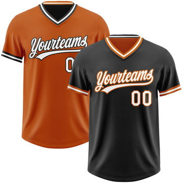 Custom Black White-Texas Orange Reversible Pullover Baseball Jersey Shirt