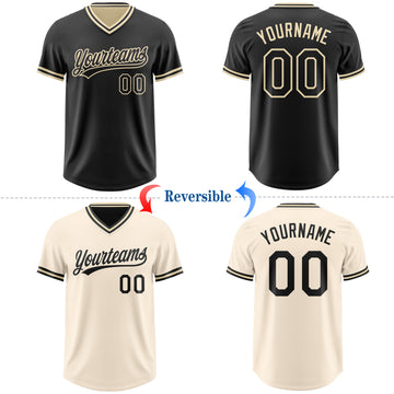 Custom Black-Cream Reversible Pullover Baseball Jersey Shirt