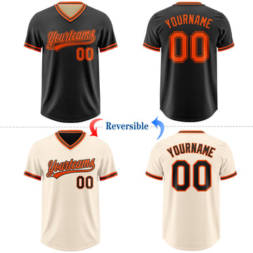 Custom Black Cream Reversible Pullover Baseball Jersey Shirt