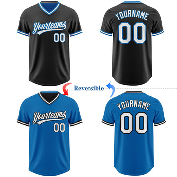 Custom Black White-Blue Reversible Pullover Baseball Jersey Shirt