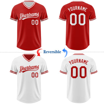 Custom Red-White Reversible Pullover Baseball Jersey Shirt