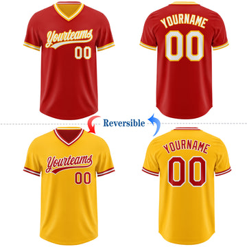 Custom Red White-Gold Reversible Pullover Baseball Jersey Shirt