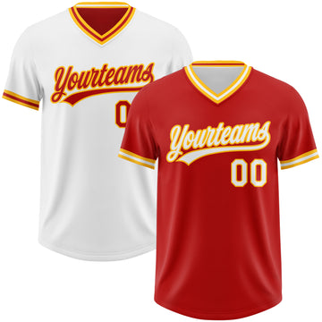 Custom Red White-Gold Reversible Pullover Baseball Jersey Shirt