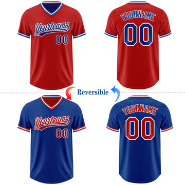 Custom Red Royal-White Reversible Pullover Baseball Jersey Shirt