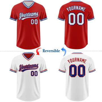 Custom Red White-Royal Reversible Pullover Baseball Jersey Shirt